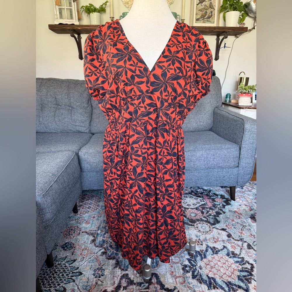 Ava & Viv Burnt Orange and Black V-Neck Sundress